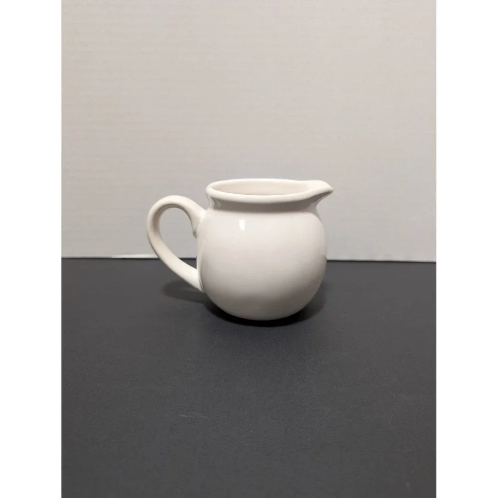Rae Dunn Cream Glossy White Ceramic Round Pitcher Ivory Farmhouse Coffee Bar‎